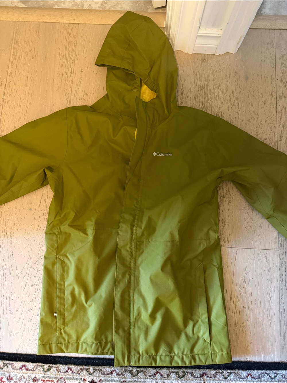 Columbia Olive Green Kids' Hooded Raincoat with Yellow Lining